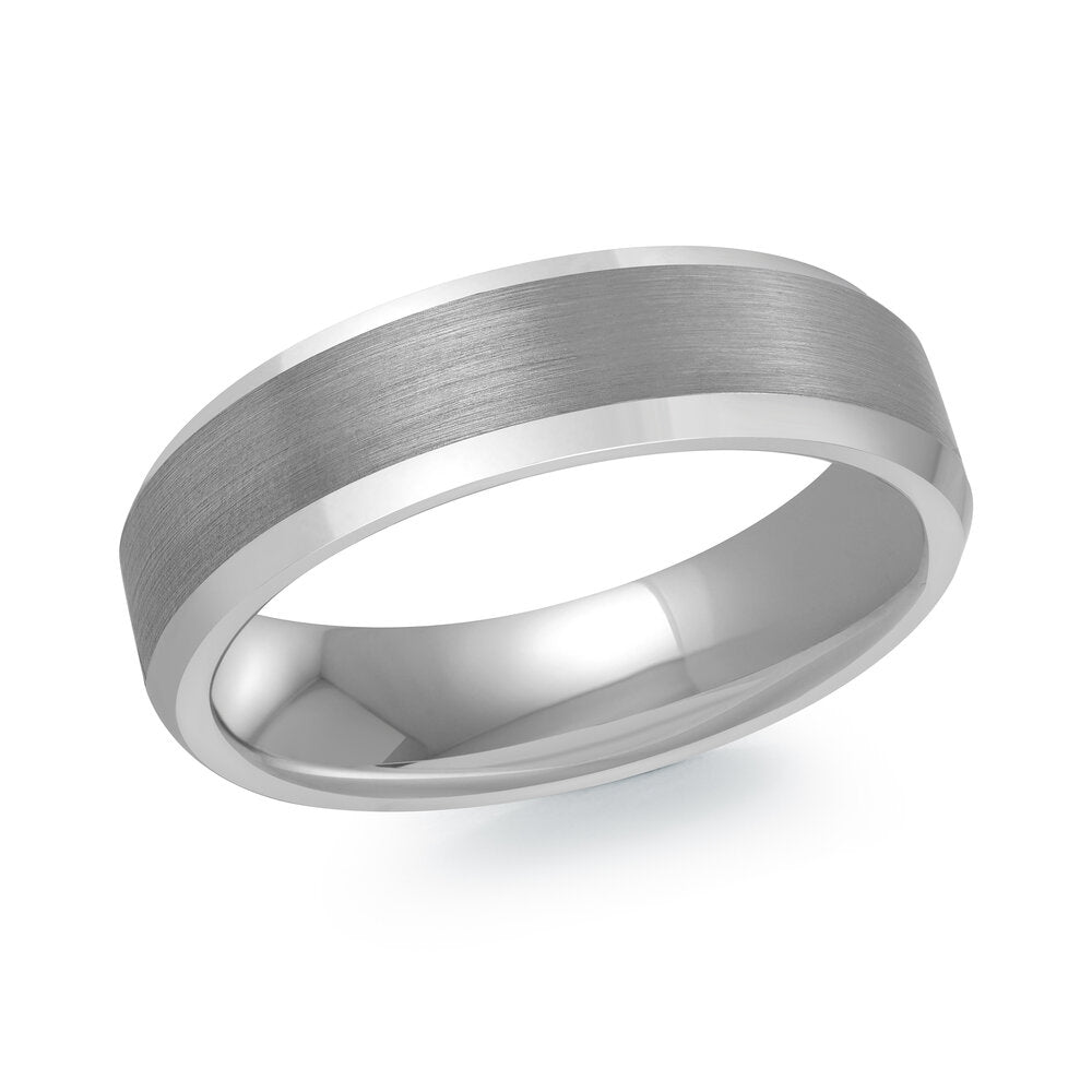 6mm Polished Grey Tungsten Beveled Band with Satin Center