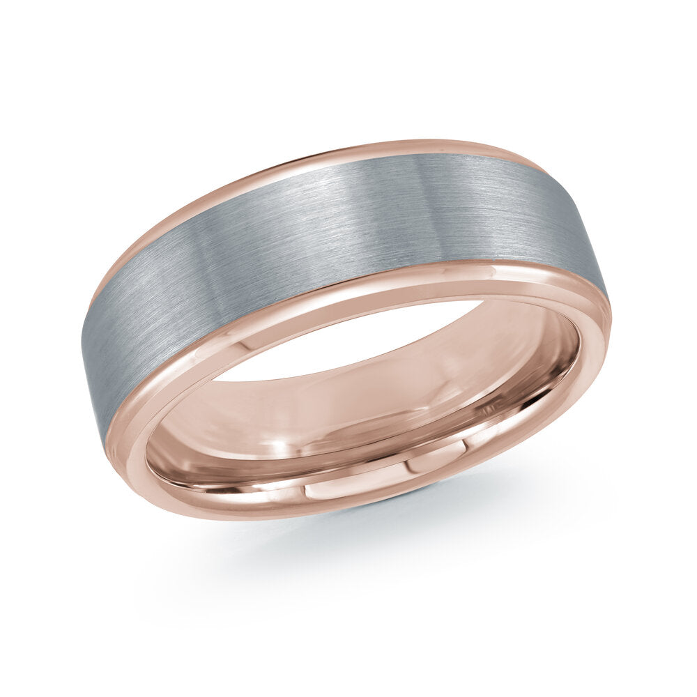 8mm White Tungsten Band with Rose Gold Interior and Edges