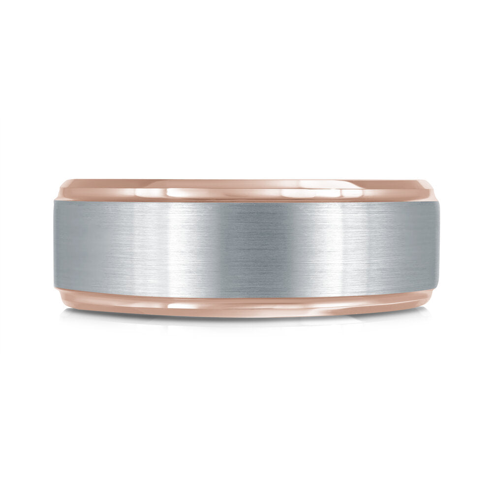 8mm White Tungsten Band with Rose Gold Interior and Edges