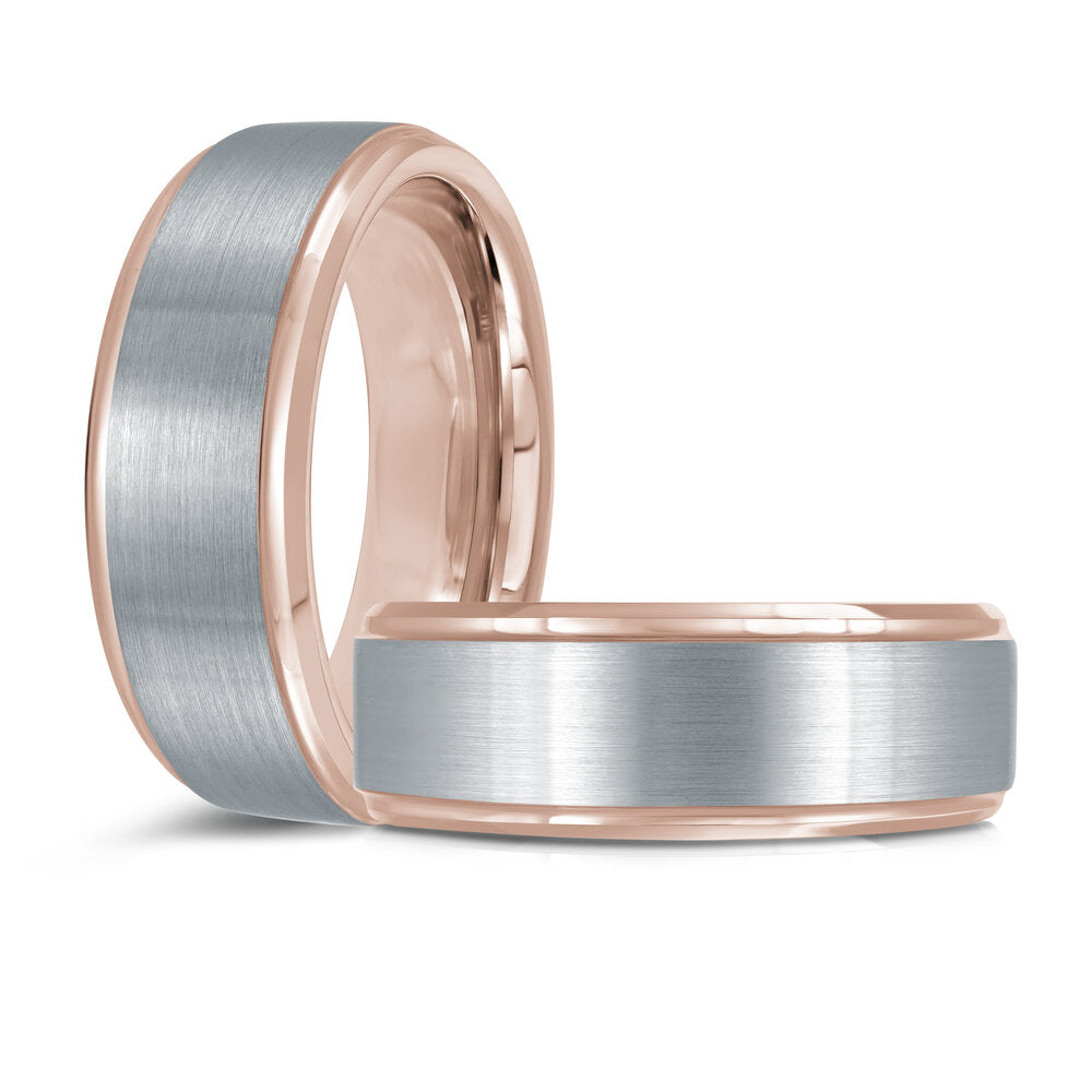 8mm White Tungsten Band with Rose Gold Interior and Edges