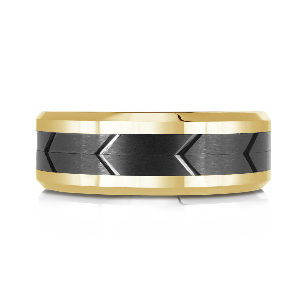 8mm Gold Tungsten Band Black Chevron Center