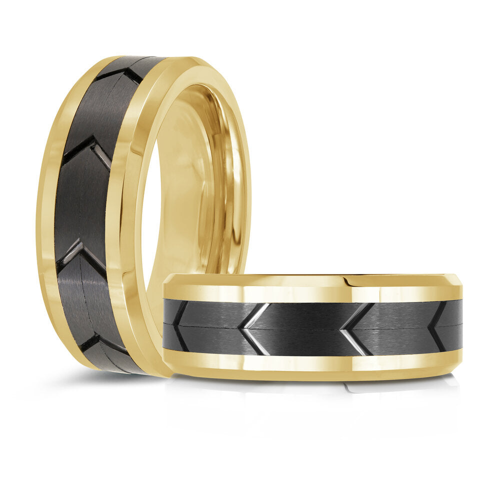 8mm Gold Tungsten Band Black Chevron Center