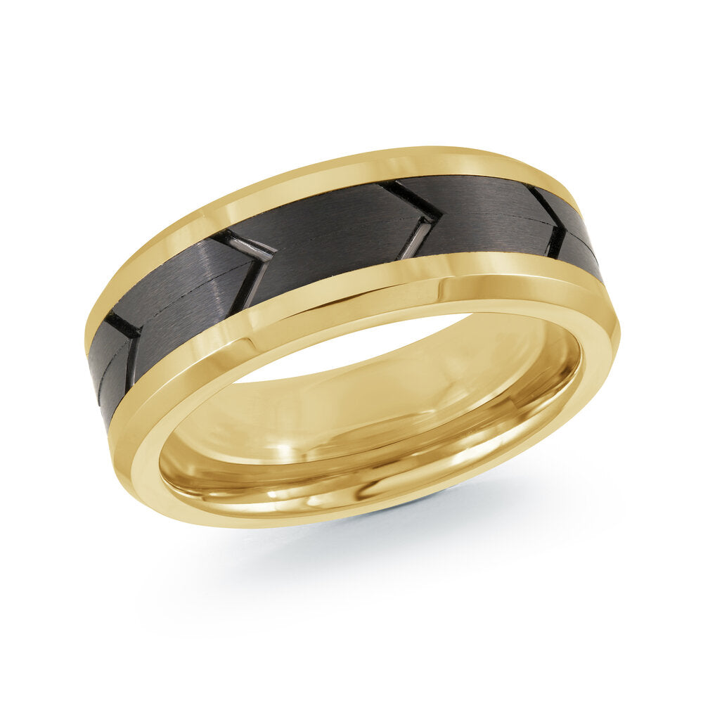 8mm Gold Tungsten Band Black Chevron Center