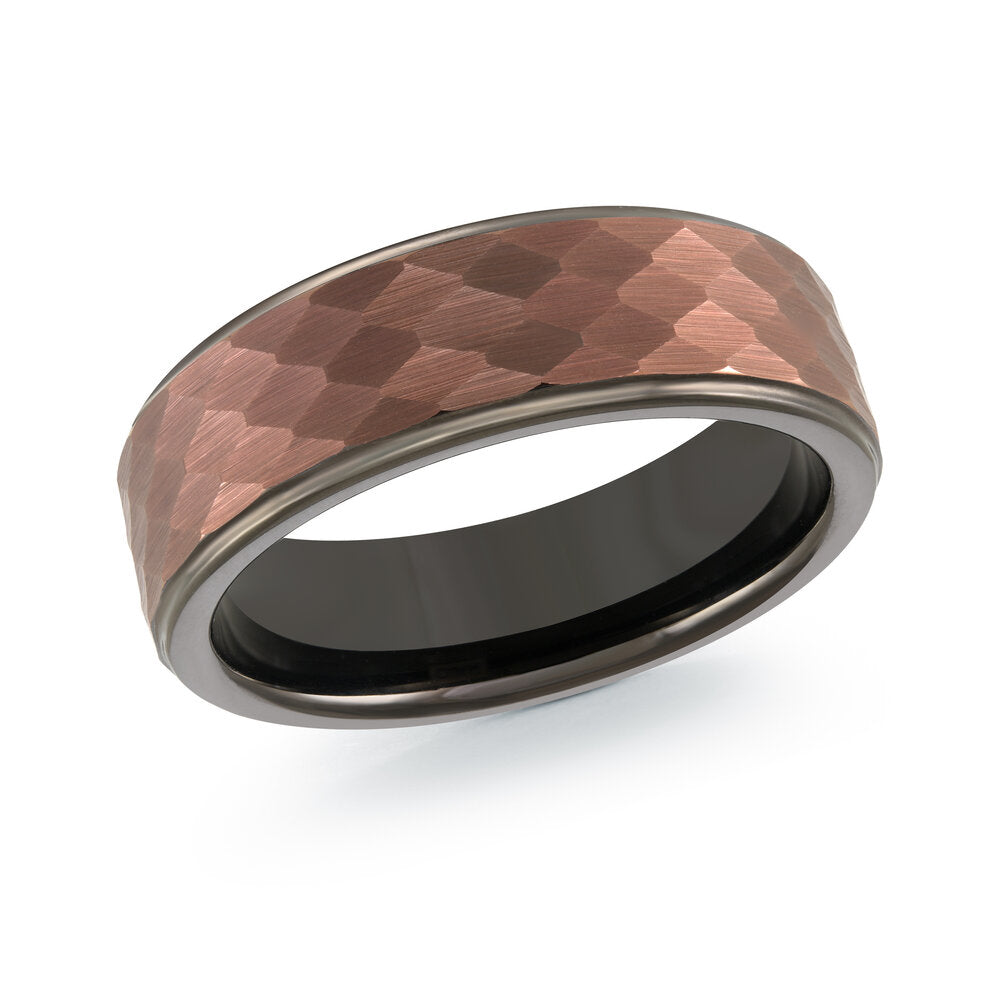 7mm Black Tungsten Band with Hexagonal Rose Gold Center