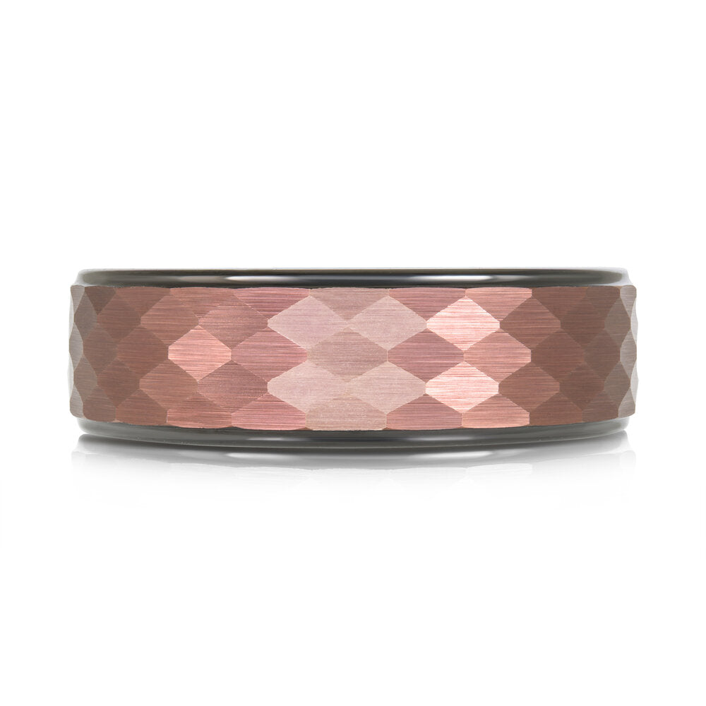 7mm Black Tungsten Band with Hexagonal Rose Gold Center
