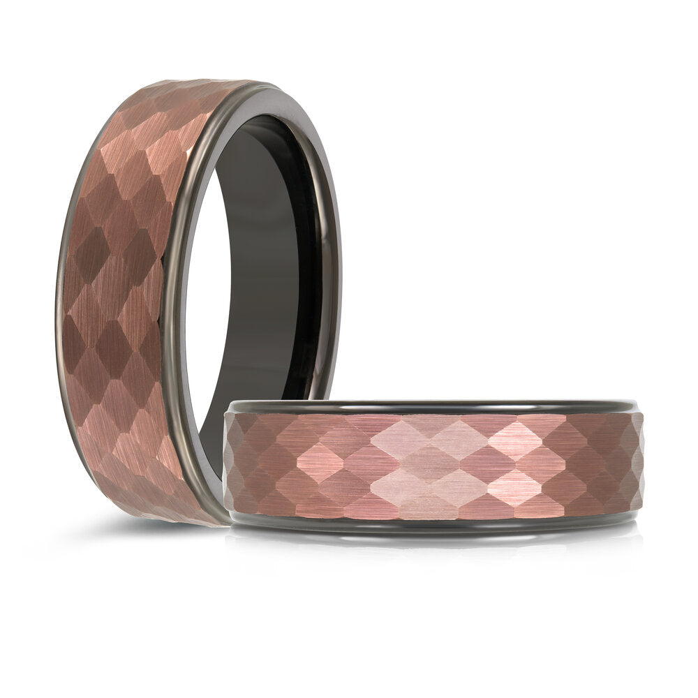 7mm Black Tungsten Band with Hexagonal Rose Gold Center