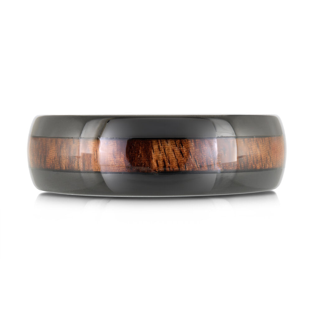 7mm Black Tungsten Domed Band with Wood Inlay