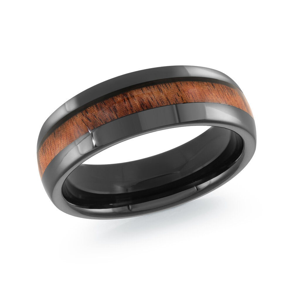 7mm Black Tungsten Domed Band with Wood Inlay