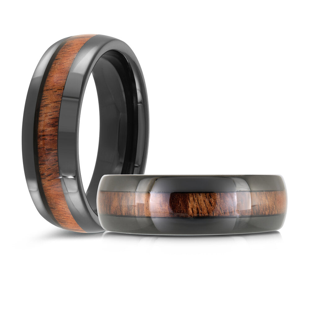 7mm Black Tungsten Domed Band with Wood Inlay