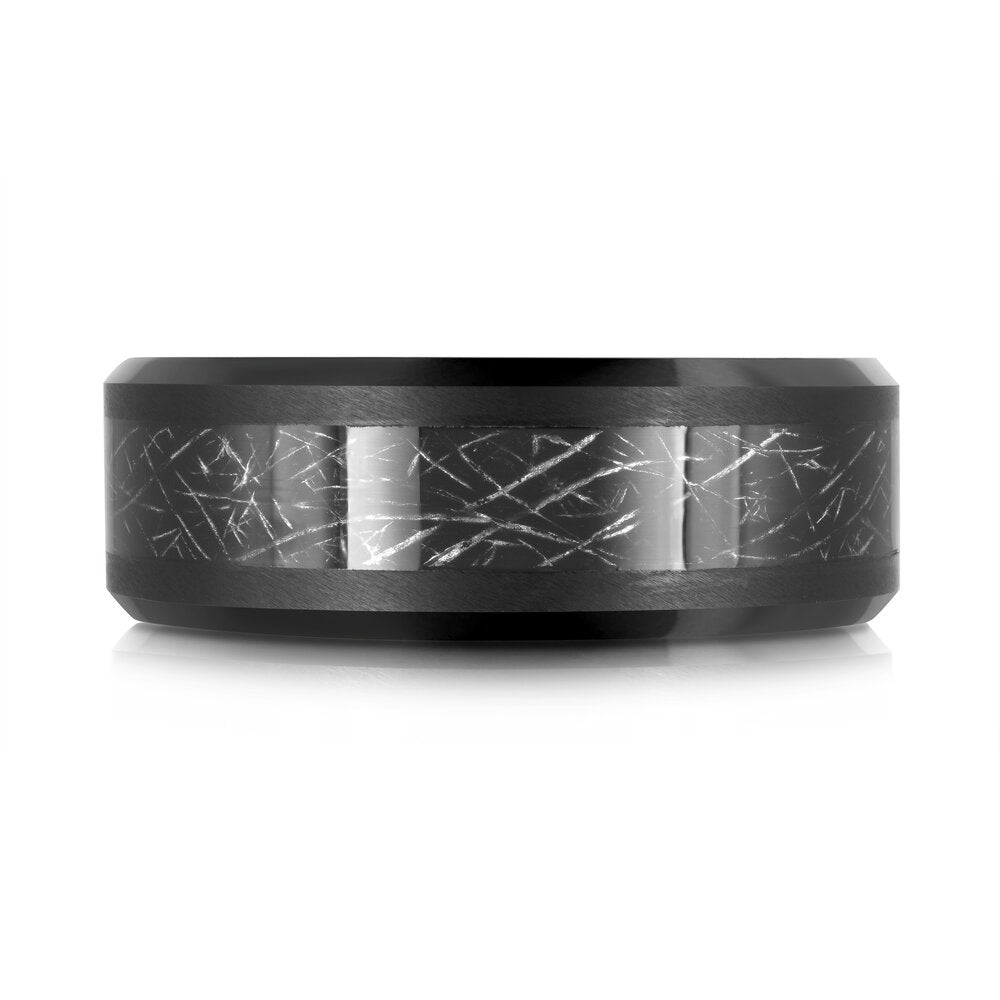 8mm Black Tungsten Beveled Band with Etched Center