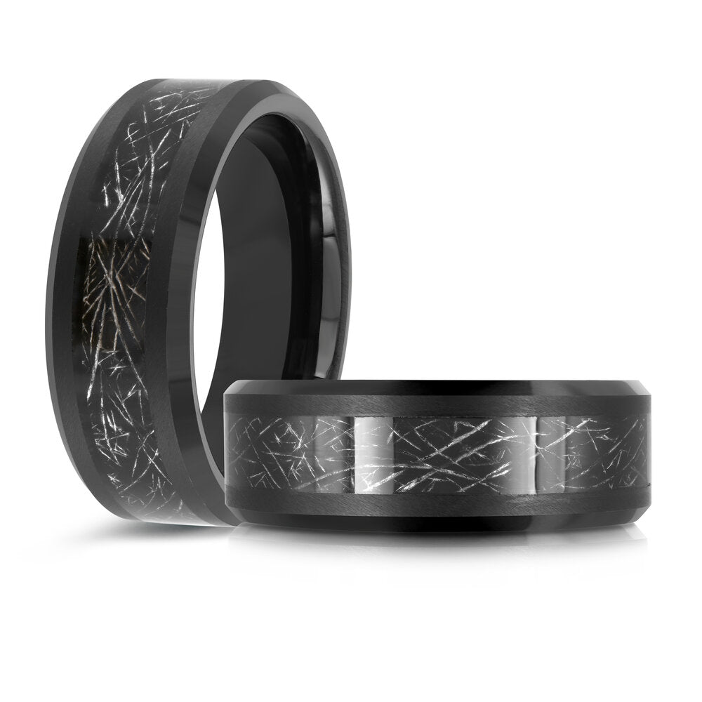 8mm Black Tungsten Beveled Band with Etched Center