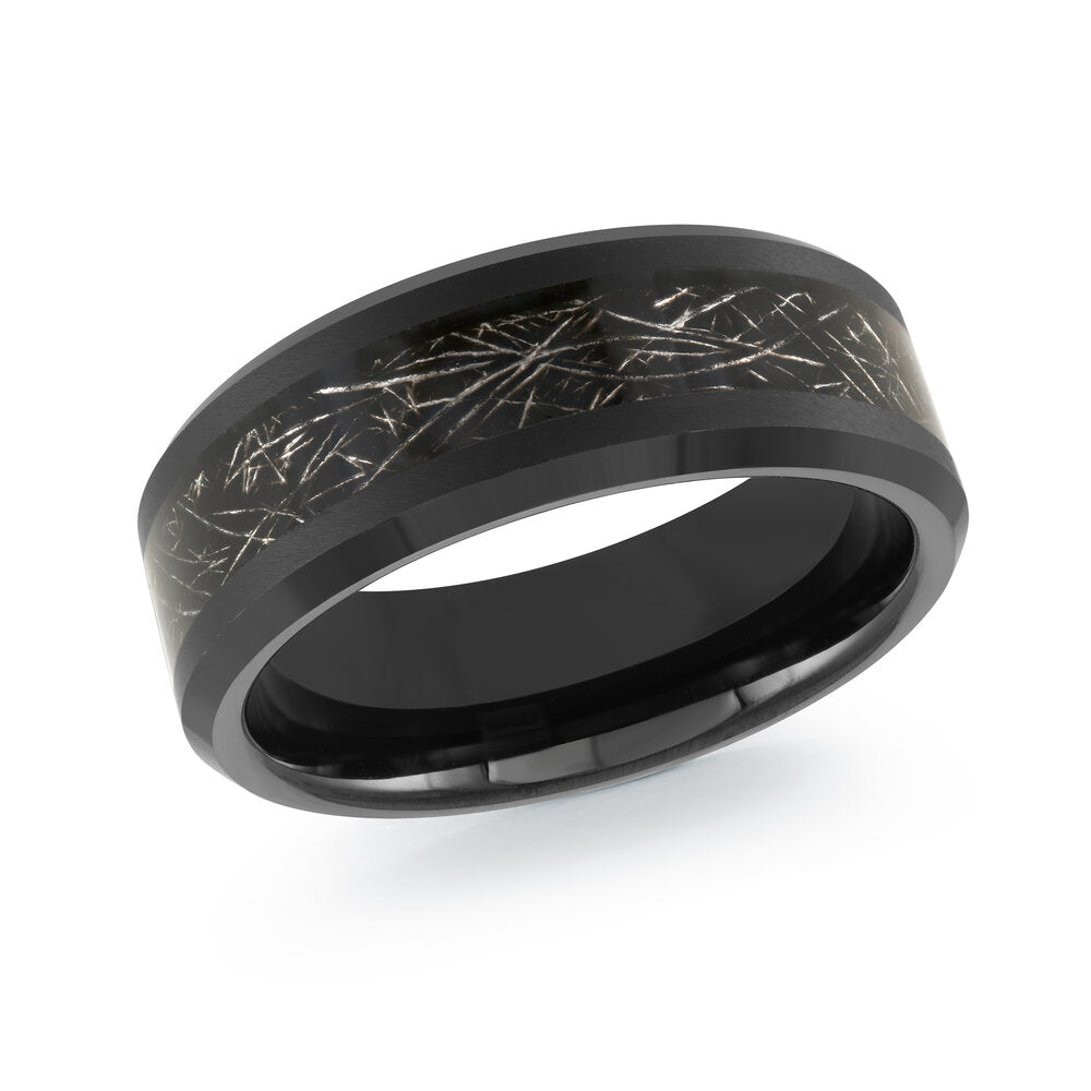 8mm Black Tungsten Beveled Band with Etched Center