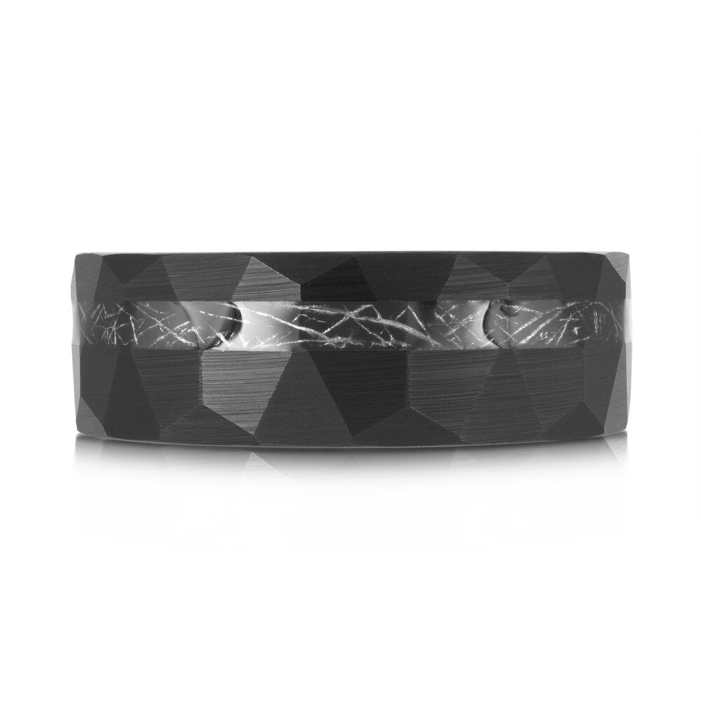 8mm Black Hammered Tungsten Band with Etched Center