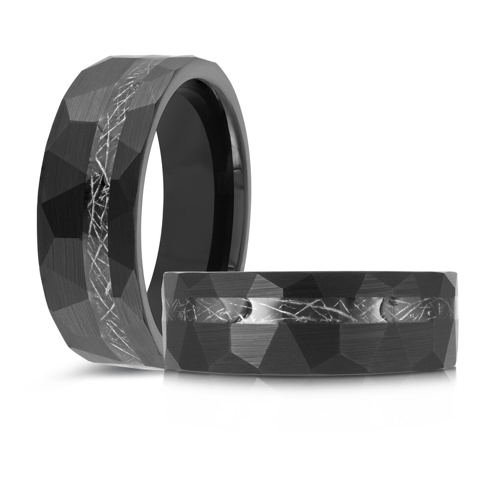8mm Black Hammered Tungsten Band with Etched Center