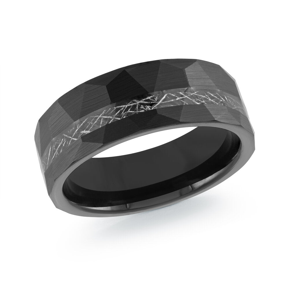 8mm Black Hammered Tungsten Band with Etched Center