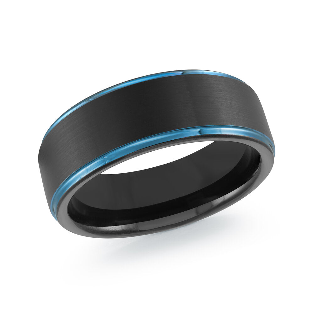 8mm Black Tungsten Band with Blue Edges