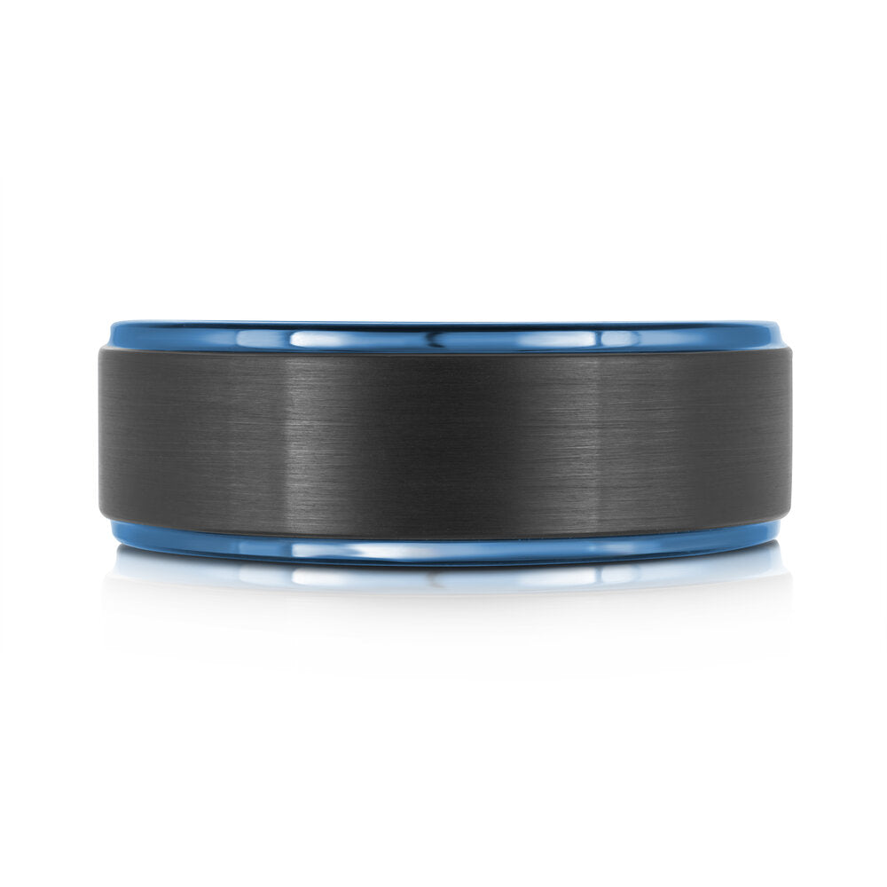 8mm Black Tungsten Band with Blue Edges