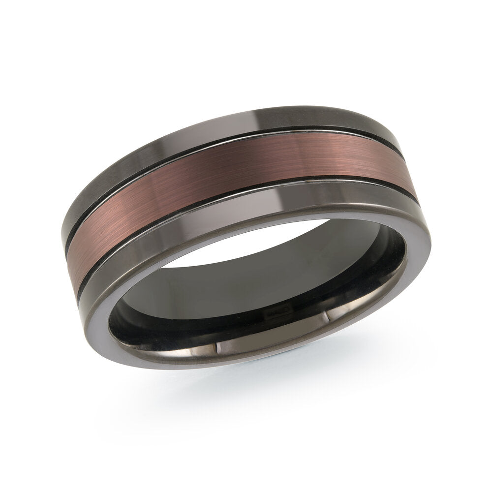 8mm Black Tungsten Band with Rose Center