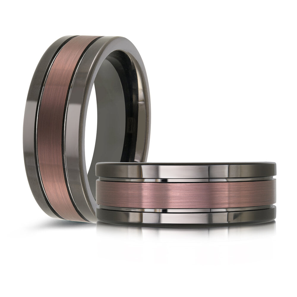 8mm Black Tungsten Band with Rose Center