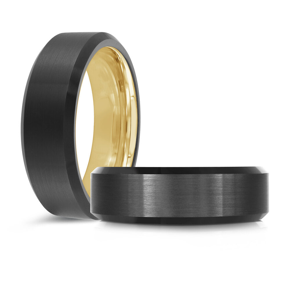 7mm Black Tungsten Band with Gold Interior