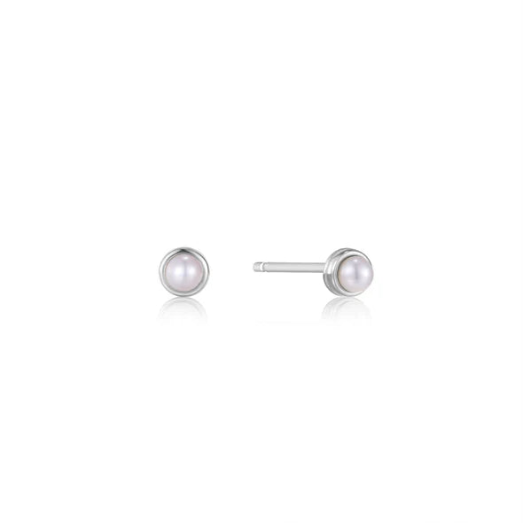 Pearl Cabochon Stud Earrings in Silver