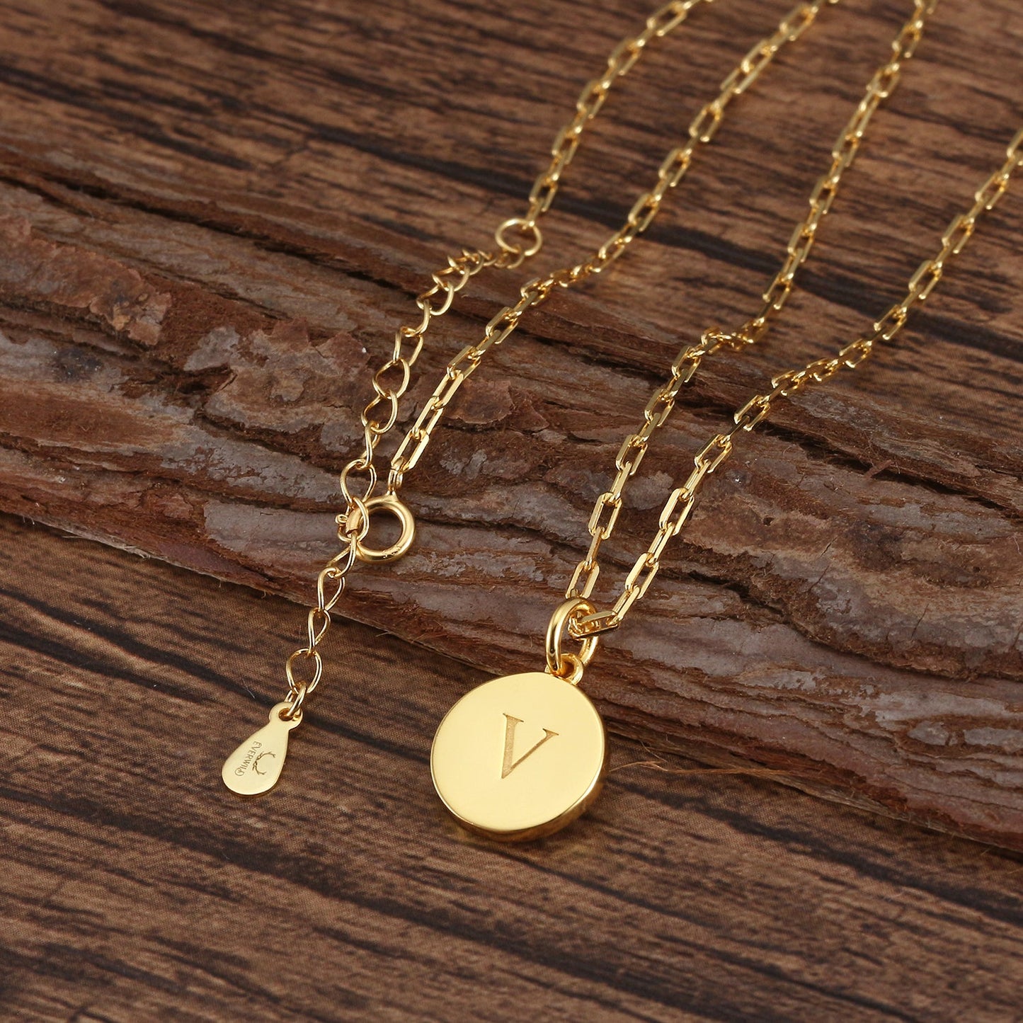 Saints Dainty Fancy V Initial Pendant Necklace