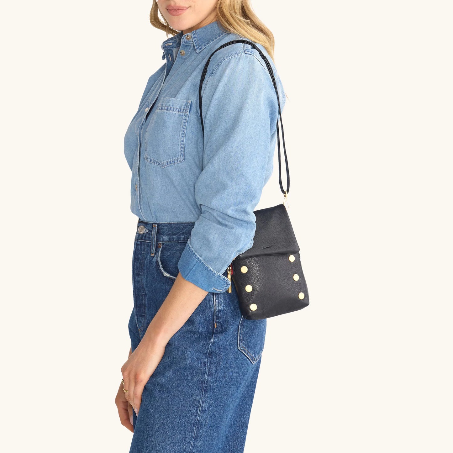 VIP Mobile Crossbody in Black/Gold with Red Zip