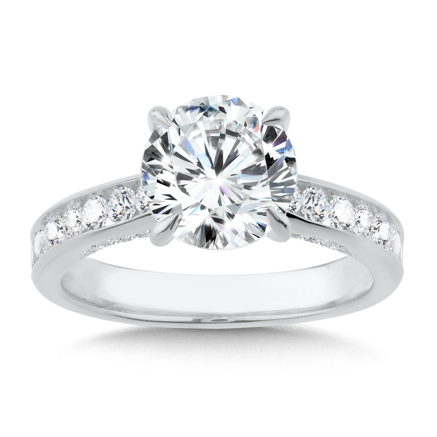 Round Solitaire Engagement Ring w/ Round Channel Set Accents