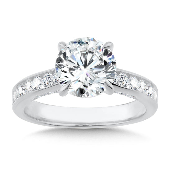 Round Solitaire Engagement Ring w/ Round Channel Set Accents