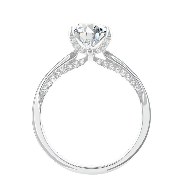 Round Solitaire Engagement Ring w/ Round Channel Set Accents