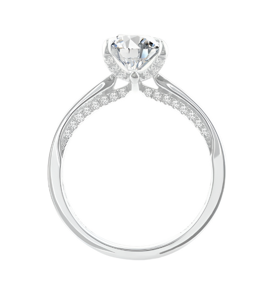 Round Solitaire Engagement Ring w/ Round Channel Set Accents