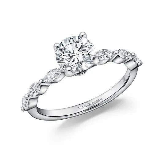 18KW Solitaire Semi-Mount Engagement Ring w/ Diamond Marquise Scalloped Shank