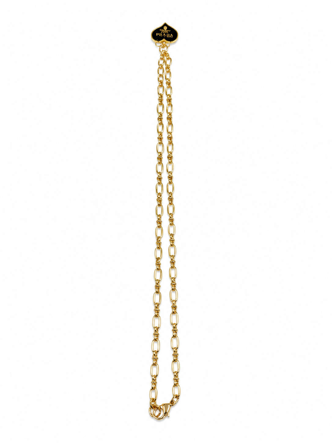 Link Necklace with Prada Logo Heart Charm in Black/Gold