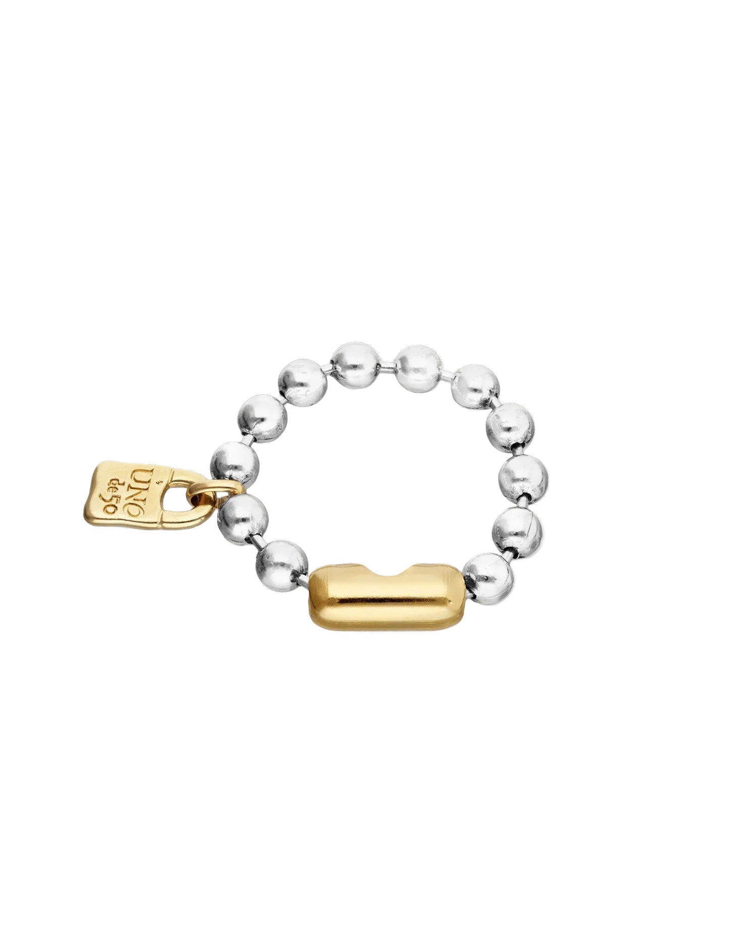 Bracelet with gold lock charm on a white background