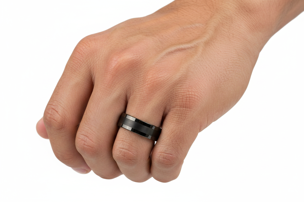Black Ring on Male Athlete's Hand