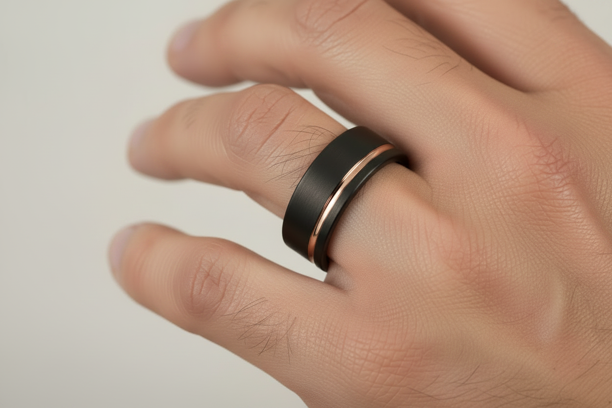 Black Tungsten Ring on Men's Hand