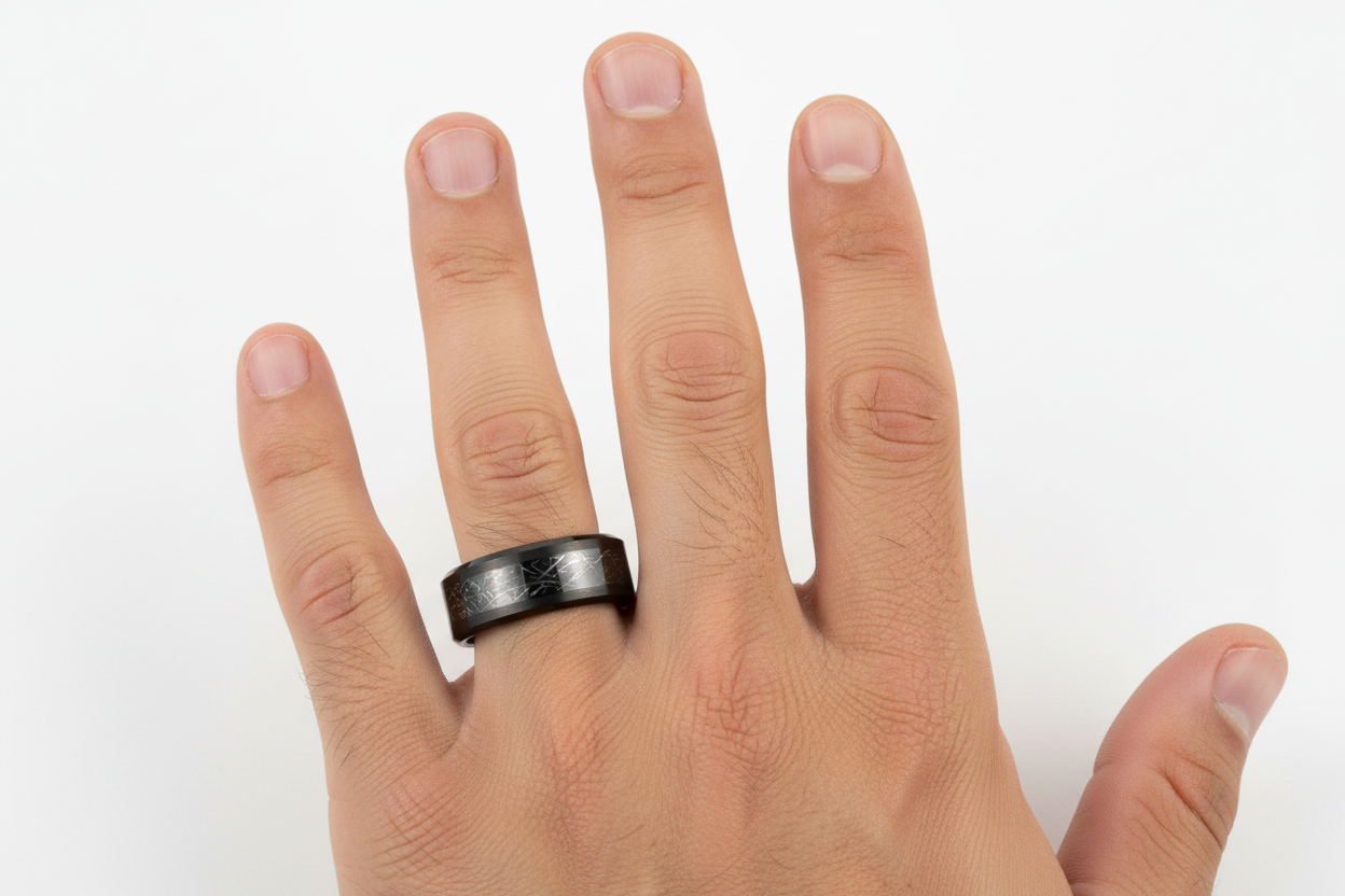 Black Tungsten Ring on Men's Hand