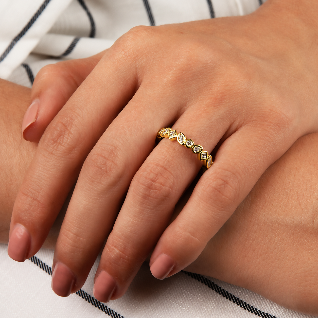 Multi Shapes Diamond Band in 14K Yellow Gold