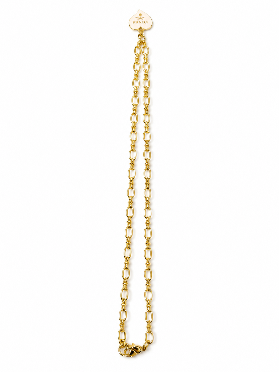 Link Necklace with Prada Logo Heart Charm in White/Gold
