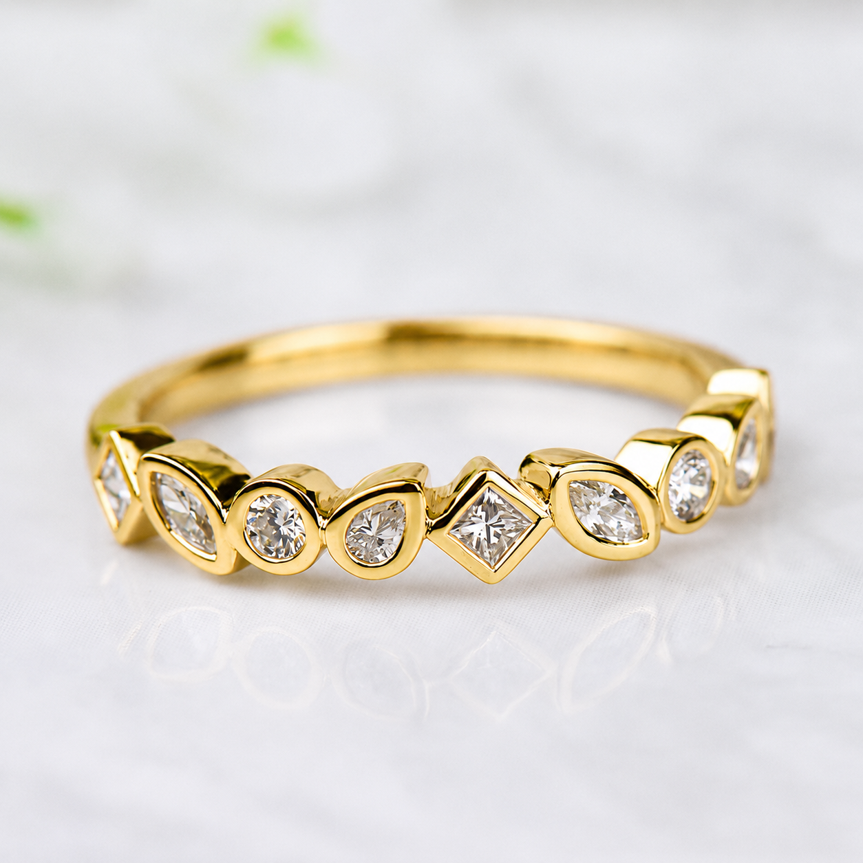 Multi Shapes Diamond Band in 14K Yellow Gold