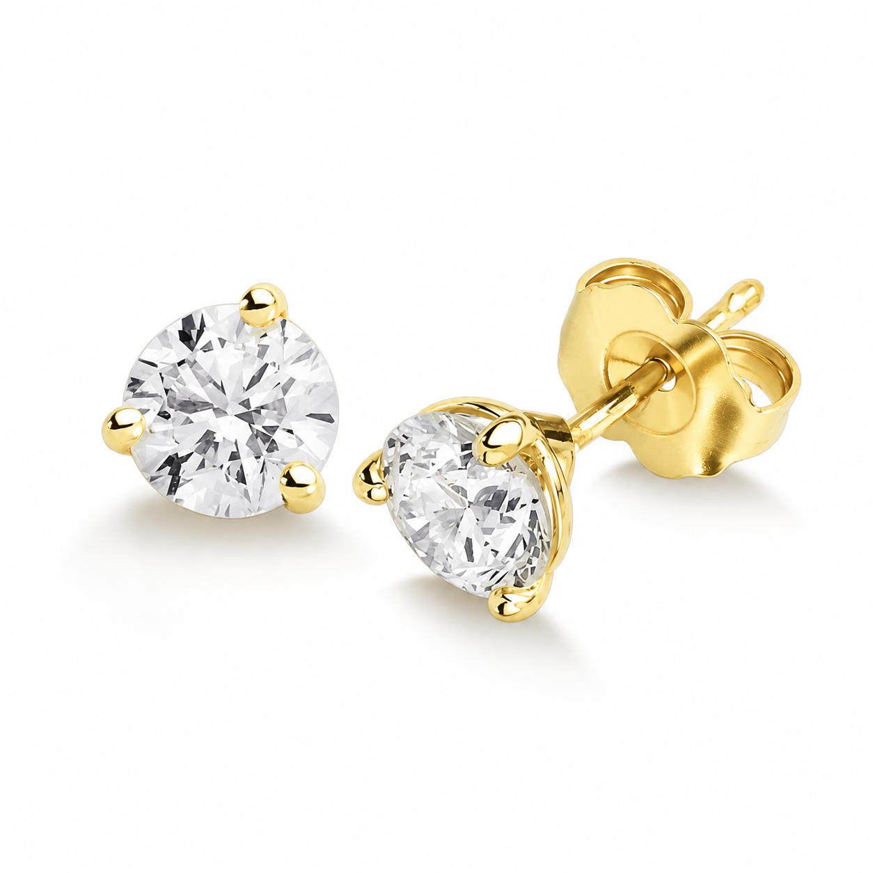 0.75 ct Round 3 Prong Solitaire-Set Lab Created Diamond Stud Earrings in 14KY