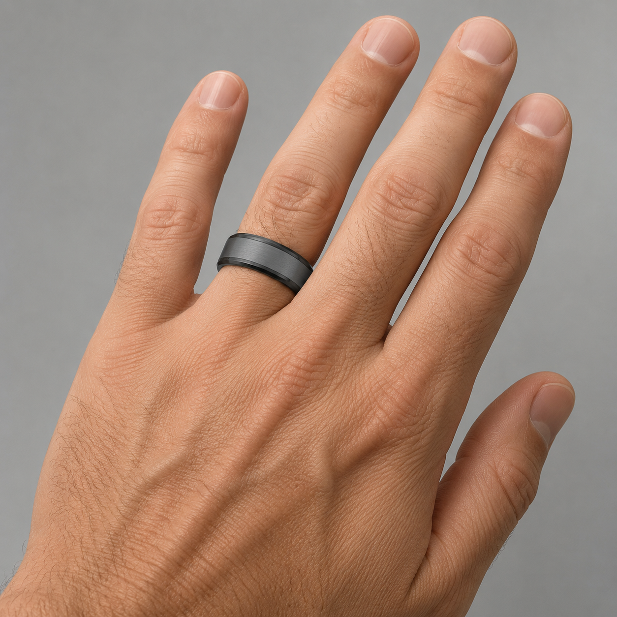 8mm Black Zircon Band with Grey Satin Center