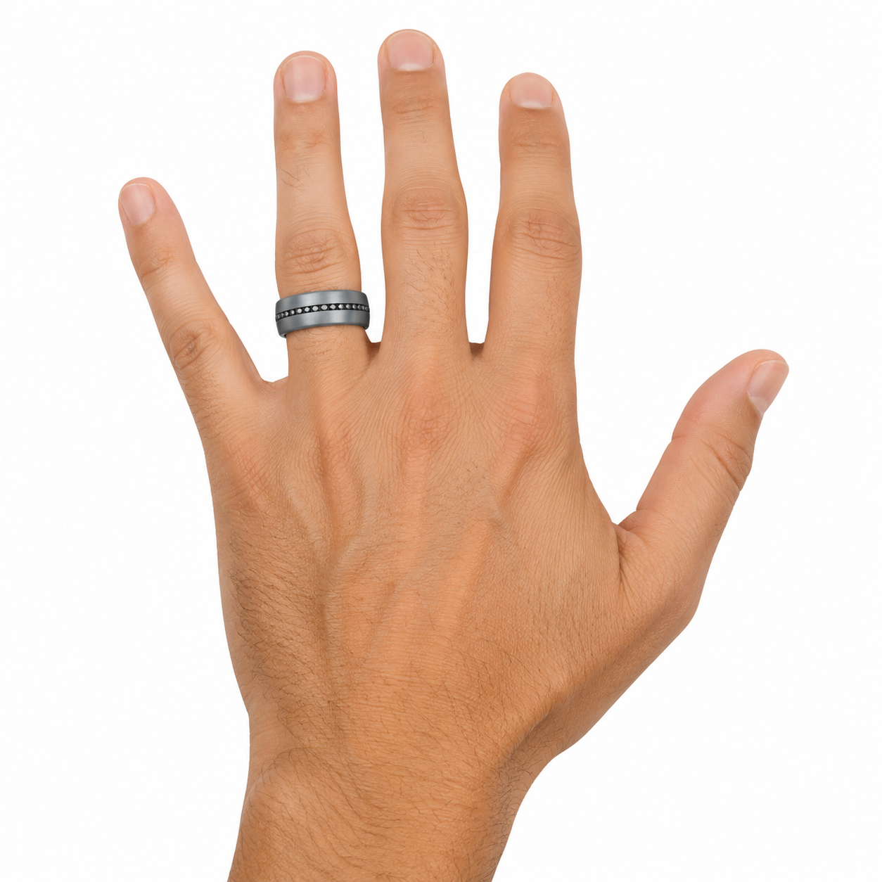 7.5mm Grey Tantalum Band with Black Center Diamond Channel