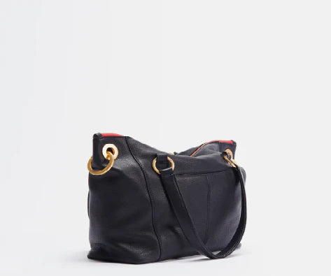 Daniel Med Handbag in Black/Brushed Gold with Red Zip