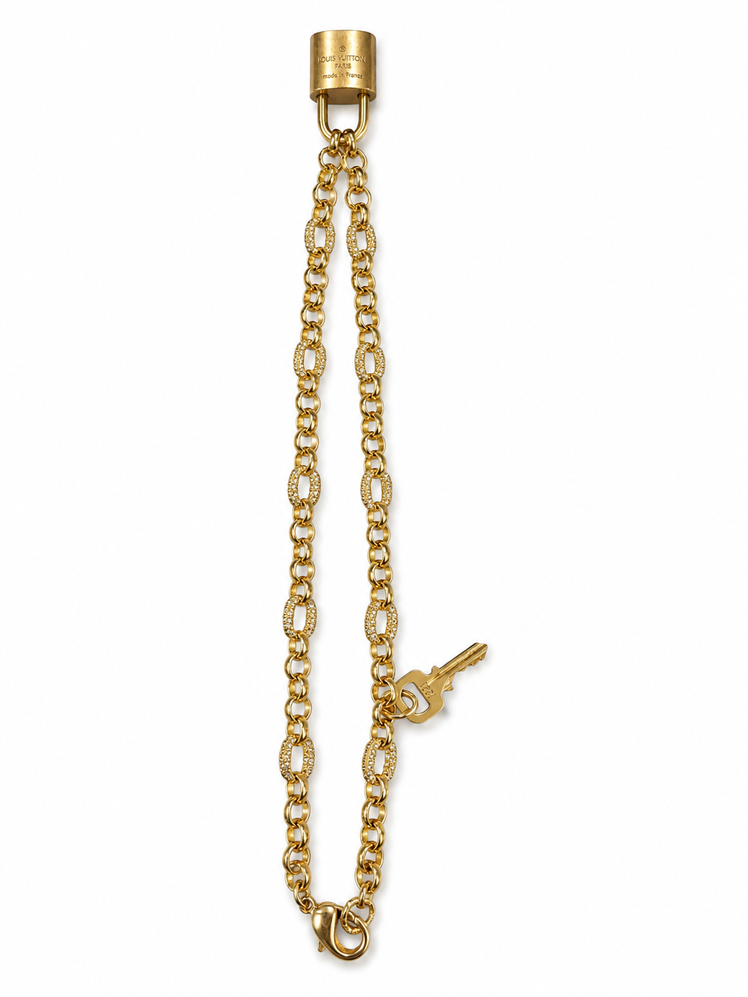 Link Necklace with Louis Vuitton Padlock and Key in Gold