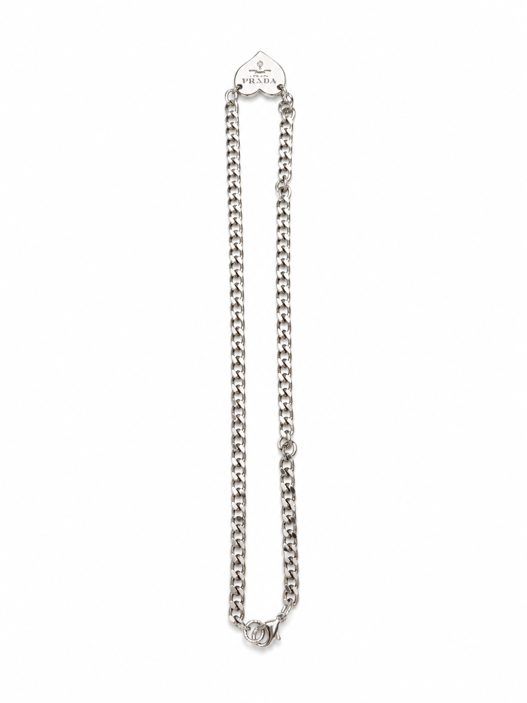 Link Necklace with Prada Logo Heart Charm in White/Silver
