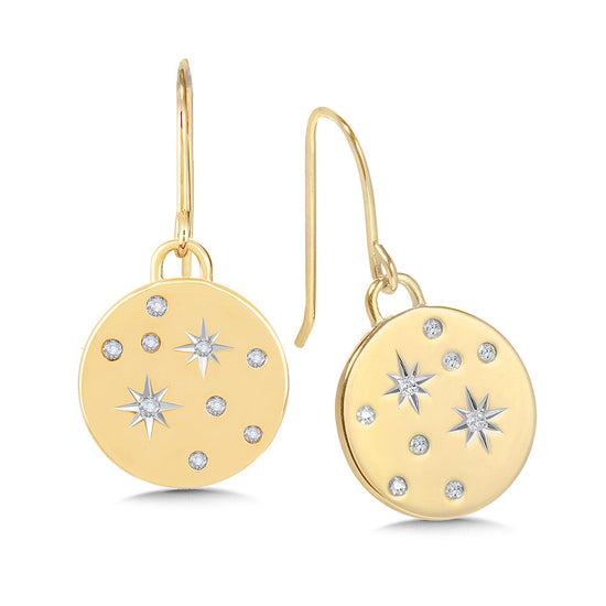 Disc Earrings with Diamond Stars in 10KY