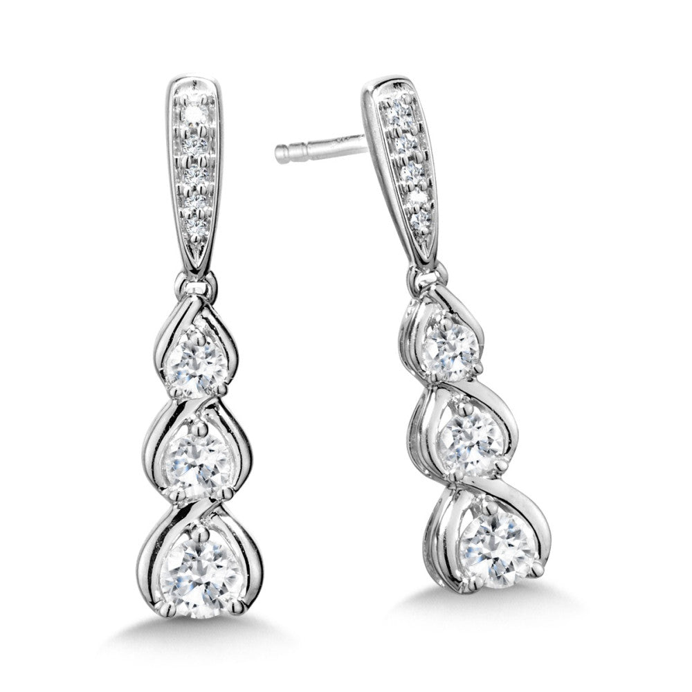 3-Stone LOVE MOMENTS Graduating Diamond Drop Earrings in 14KW