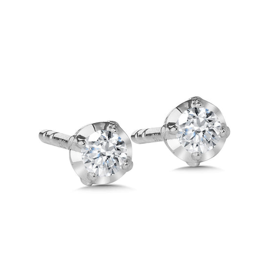 Pair of diamond stud earrings on a white background