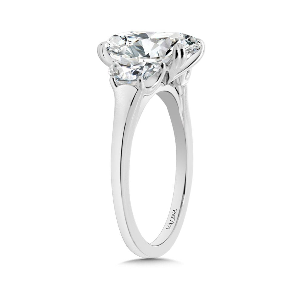 3 Stone Lab Diamond Engagement Ring with Oval & Half Moon Sides in 14KW